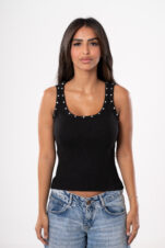 Ribbed Studded Tank Top - Black